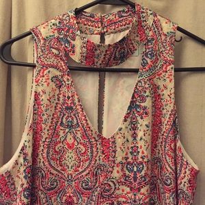 Dress with High Neck Collar Pink Tan